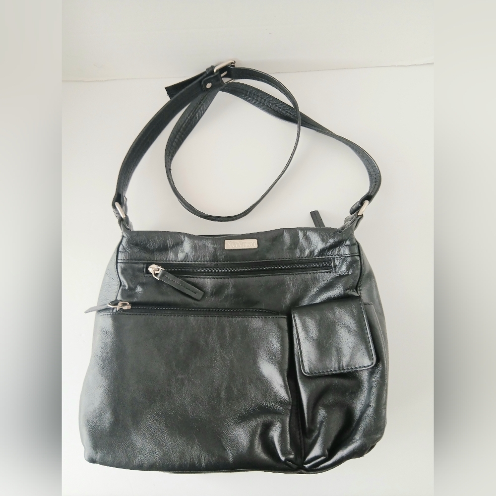 Via Roma Black Faux Leather Crossbody Shoulder Handbag